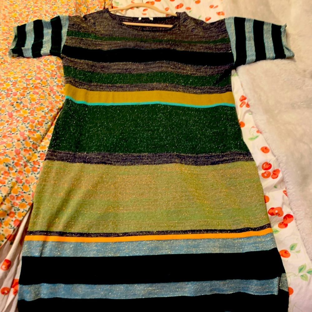 Zara green metallic stripe